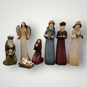 Tii Collections Nativity Set 7 Piece Christmas Figurines Rustic Resin Minimalist